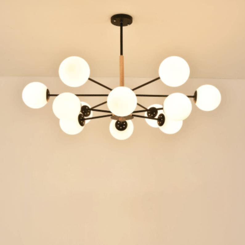 Contemporary Nordic Log Magic Bean Rubberwood Iron Glass 6/8/12/16-Light Chandelier For Living Room &amp; Bedroom