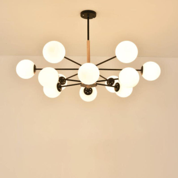 Contemporary Nordic Log Magic Bean Rubberwood Iron Glass 6/8/12/16-Light Chandelier For Living Room &amp; Bedroom