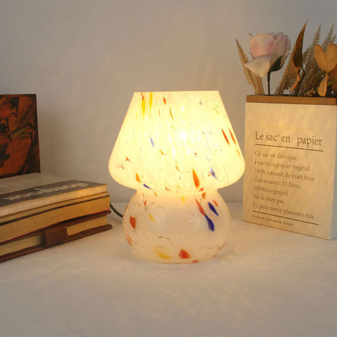 Lampe de table à 1 lumière avec bouteille champignon en verre teinté moderne 