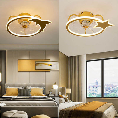 Childlike Star/Dolphin Design Quiet LED Flush Mount Fan Light