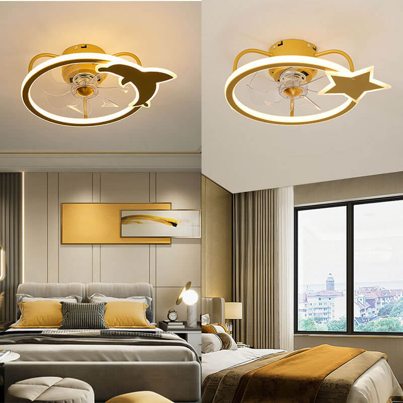 Étoile enfantine/Conception de dauphin Ventilateur LED silencieux avec montage affleurant 