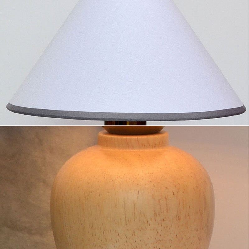 Nordic Vintage Cone Fabric Solid Wood Base 1-Light Table Lamp