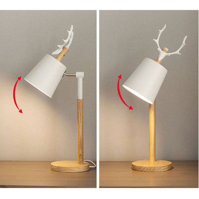 Lampe de table 1 lumière en bois et fer au design créatif nordique avec motif de renne 