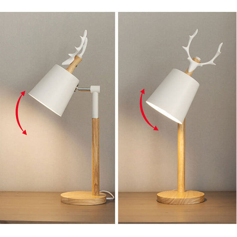 Lampe de table 1 lumière en bois et fer au design créatif nordique avec motif de renne 