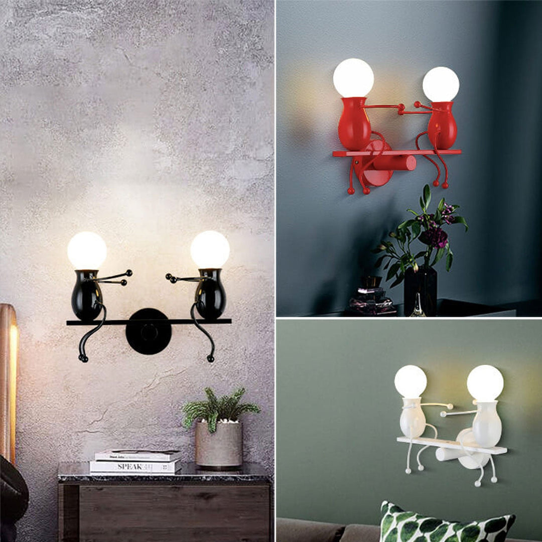 Moderna Creativa Dos Pequeñas Personas Lámpara Aplique de Pared de 2 Luces 
