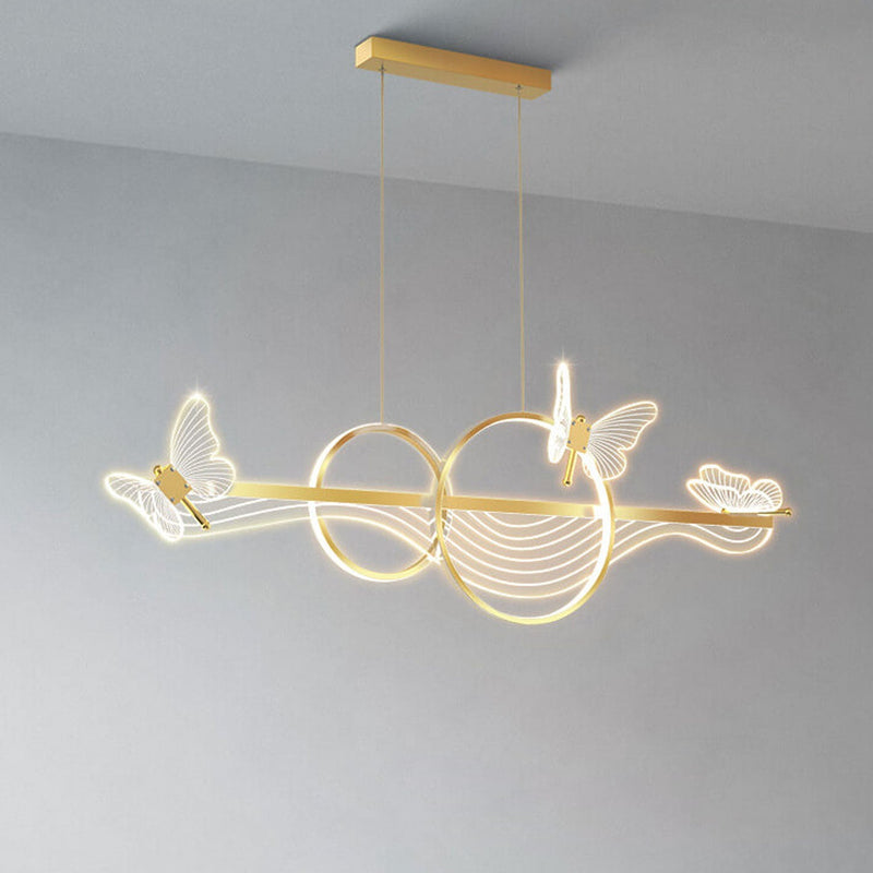 Nordic Light Luxury Butterfly Round Linear Island Light LED Chandelier