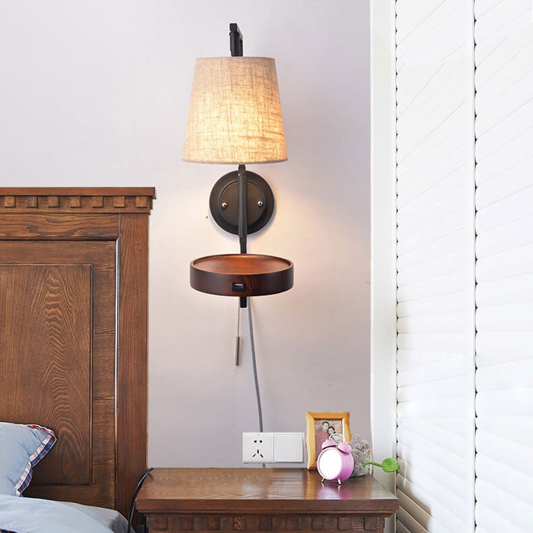 Nordic Light Luxury Solid Wood Wrought Iron Fabric 1-Light Wall Sconce Lamp