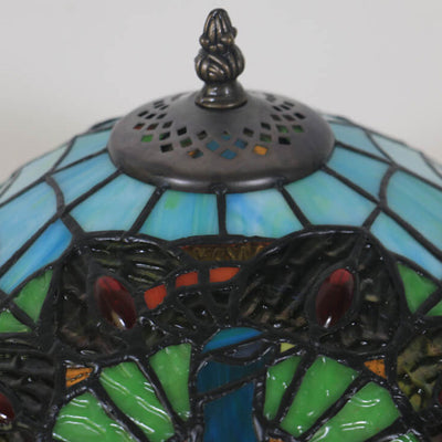 European Tiffany Green Peacock Stained Glass 1-Light Table Lamp