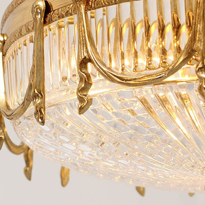 European Light Luxury All-copper Glass Round 4-Light Flush Mount Ceiling Light