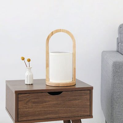 Nordic Fabric Column Solid Wood Tragbares Design 1-Licht Tischlampe 