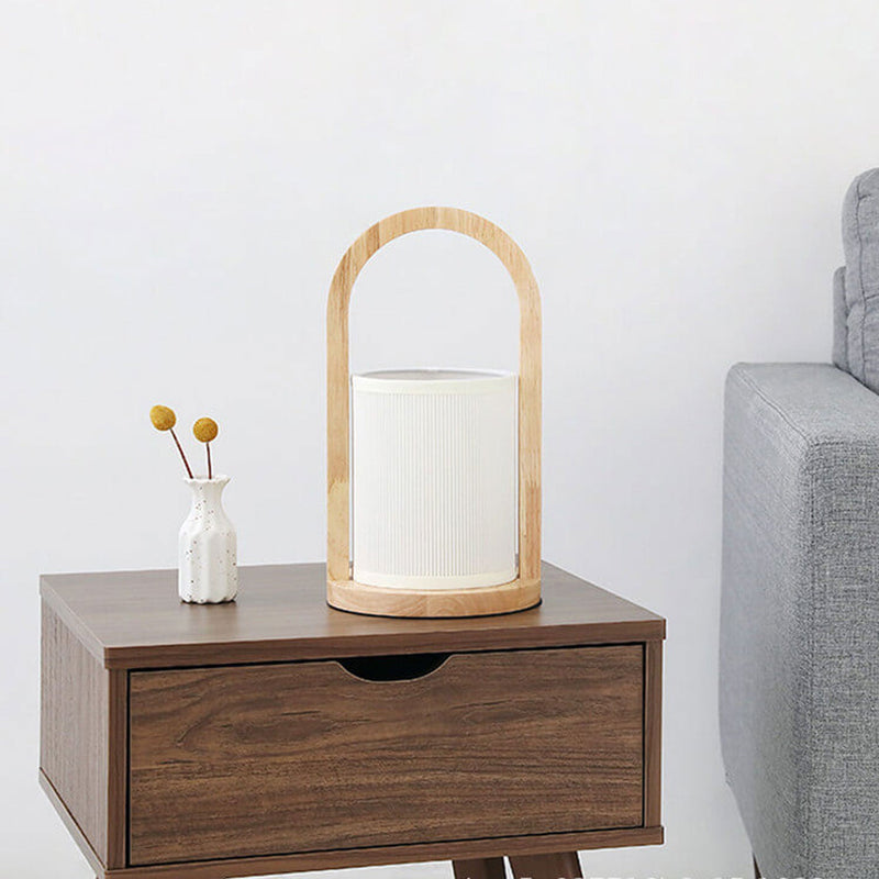 Nordic Fabric Column Solid Wood Tragbares Design 1-Licht Tischlampe 