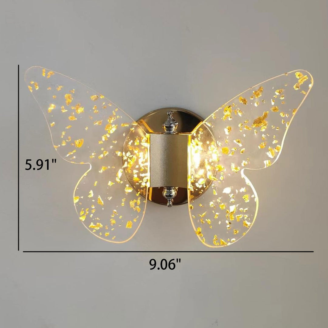Moderna lámpara de pared LED con mariposa acrílica y lámina de oro creativa 