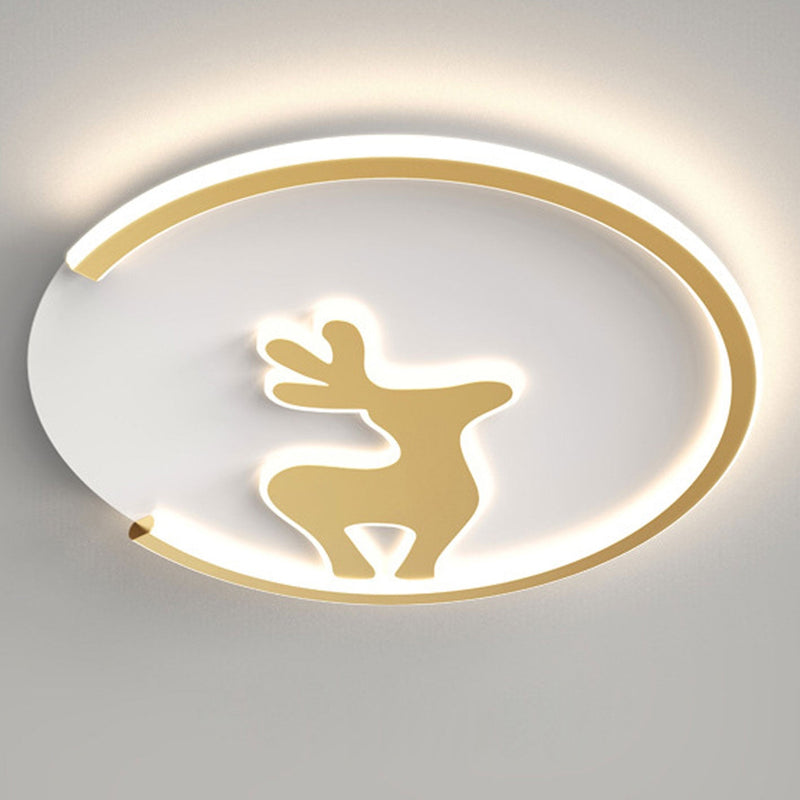 Nordic Creative Moose Thin Round Kids LED Flush Mount Ceiling Light