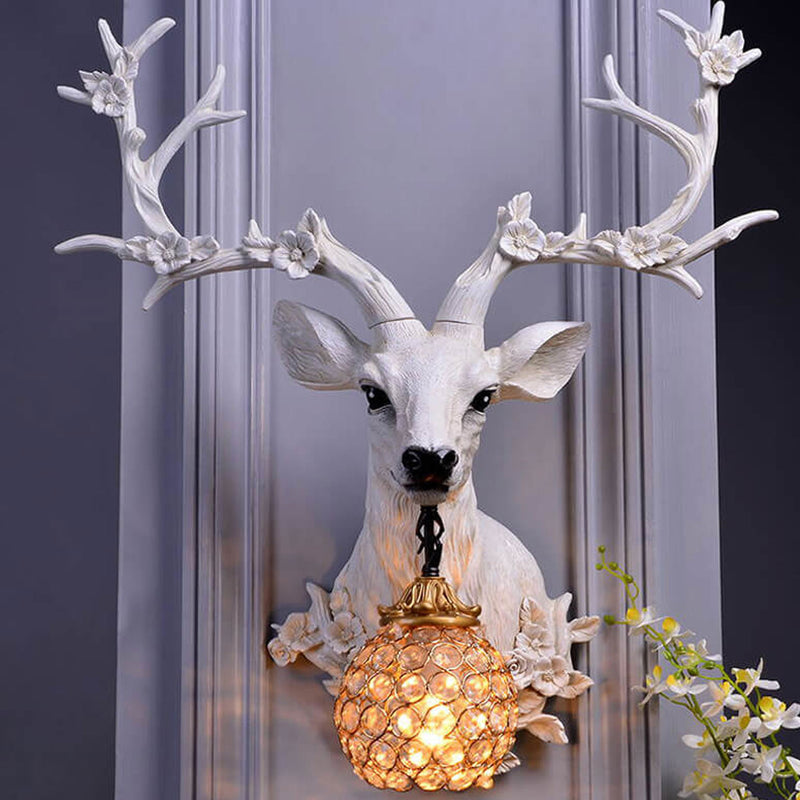 Retro Creative Fortune Deer Head Resin 1-Light Wall Sconce Lamp