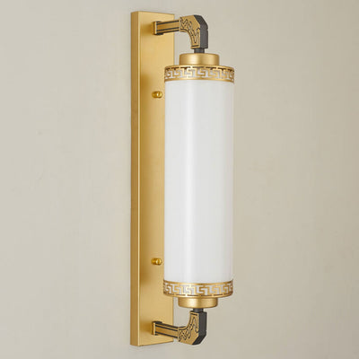 Modern Chinese Column Iron Glass 2-Light Wall Sconce Lamp