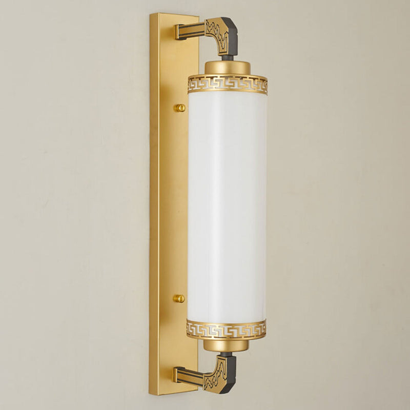 Moderne Chinesische Säule Eisen Glas 2-Licht Wandleuchte 