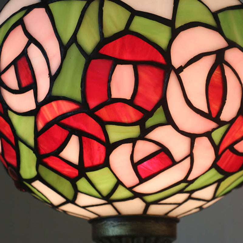 Tiffany Pink Rose Stained Glass Bowl 1-Light Wall Sconce Lamp