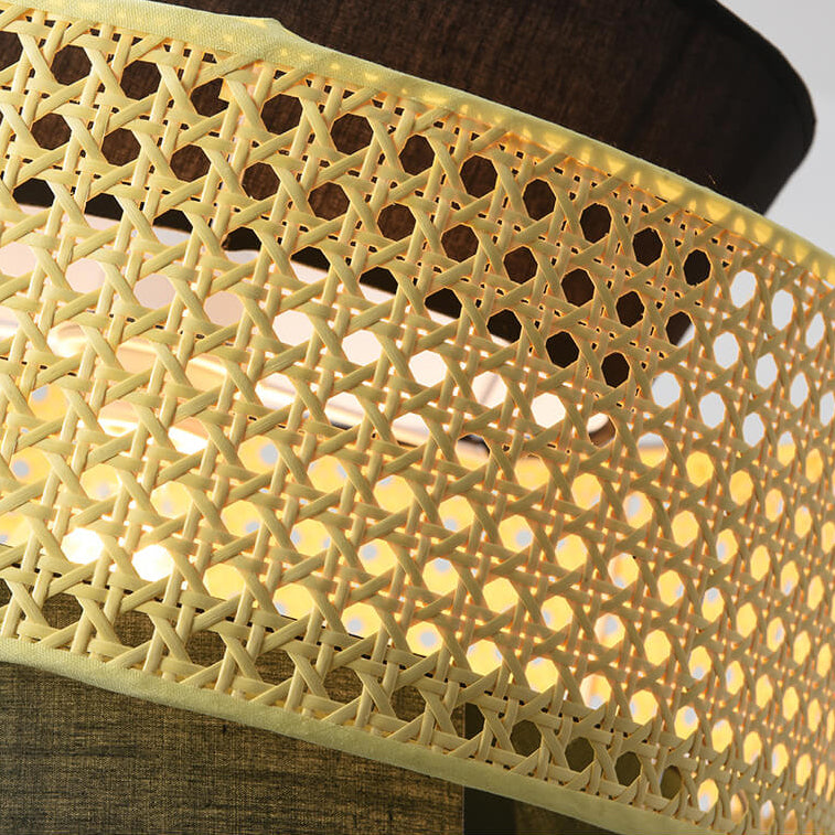 Suspension Luminaire Moderne en Rotin Japonais en Forme de Tambour à 1 Lumière 