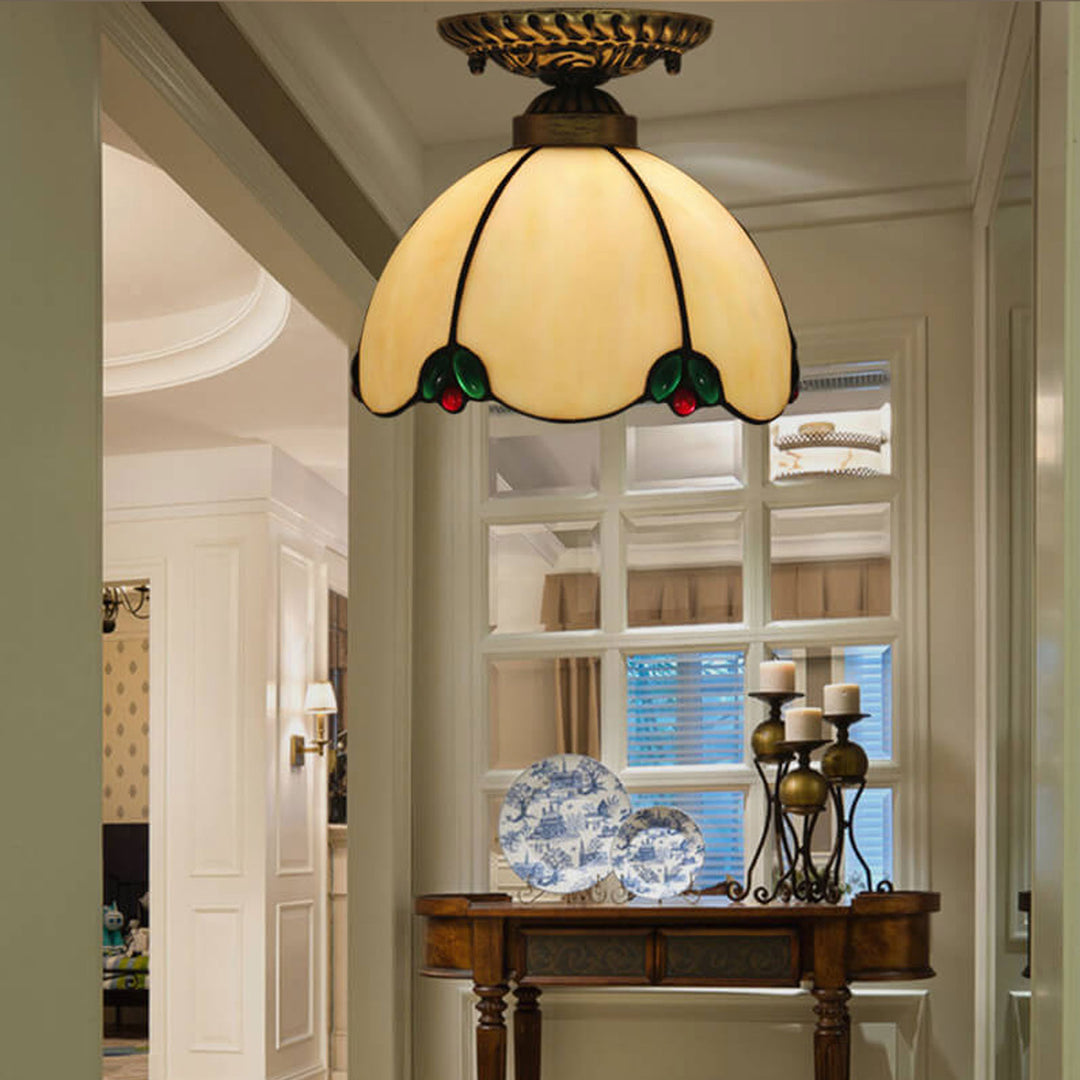 Luz de techo semi-empotrada de 1 luz de vidrio marfil vintage de Tiffany 