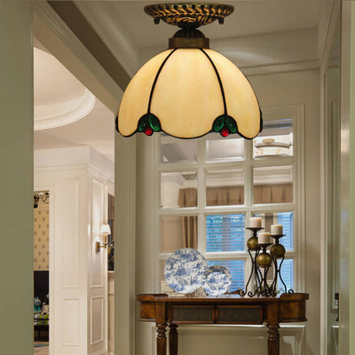 Vintage Tiffany Ivory Glass 1-Light Semi-Flush Mount Ceiling Light