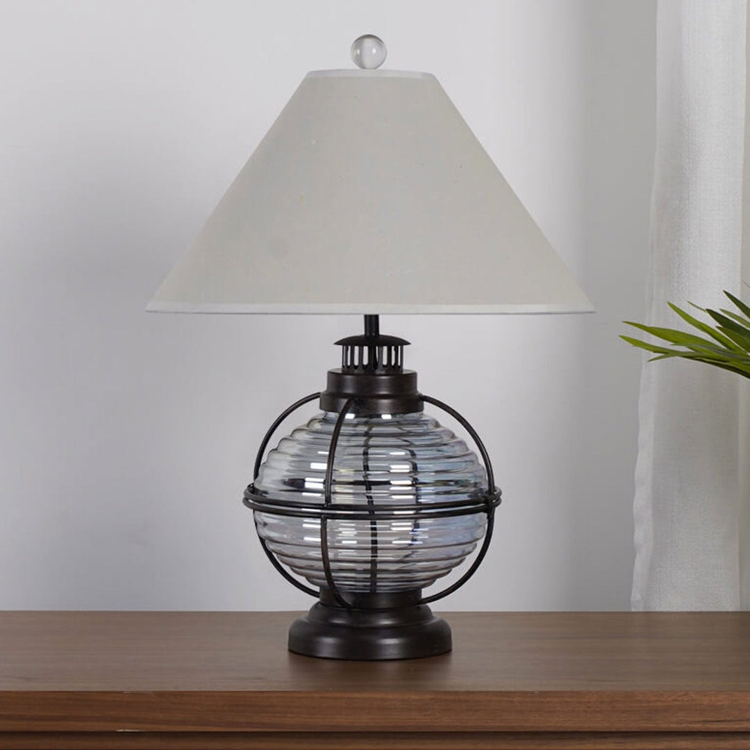 Lampe de table 1 lumière en tissu design cheval en fer et verre vintage 