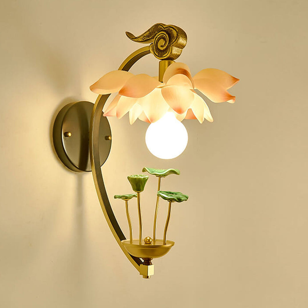 Applique murale moderne en céramique de lotus chinois à 1 lumière en résine 