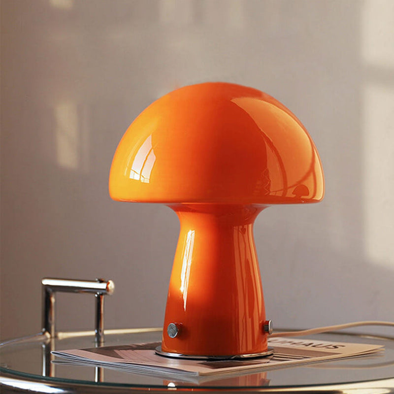 Nordic Orange White Glass Mushroom 1-Light Table Lamp