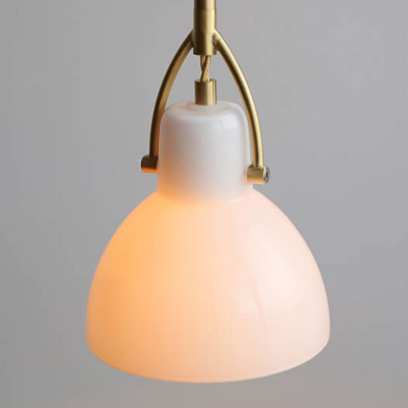 Vintage Milk White Glass Dome 1-Light Mini Brass Pendant Light