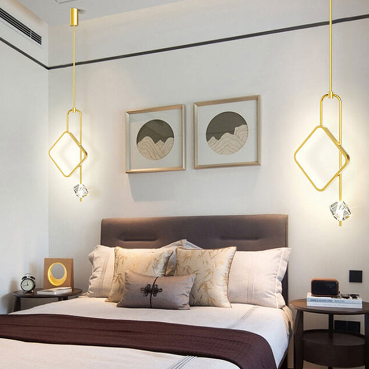 Modern Light Luxury Golden Diamond Geometric Crystal LED Pendant Light
