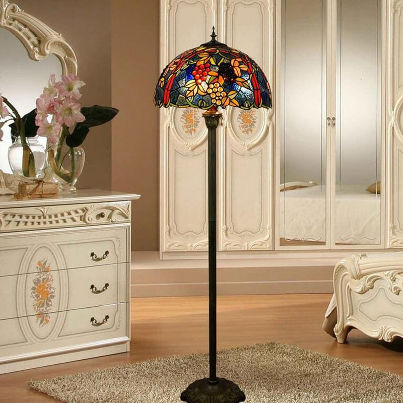 Tiffany European Creative Stained Glass Grape Pattern Design 2-Light Standing Floor Lamp