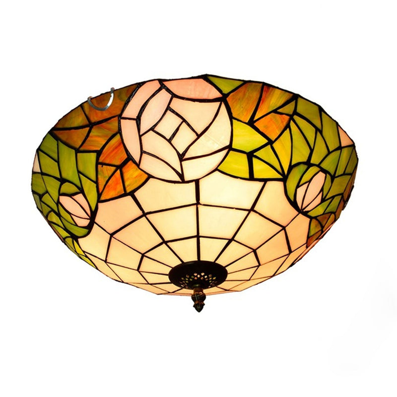 Tiffany European Retro Creative Buntglas-Rosenmuster-Design 3-Licht-Unterputzleuchte 