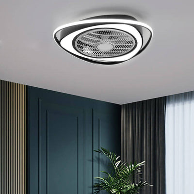 Nordic Simple Crystal Round Frame Design LED Flush Mount Ceiling Fan Light