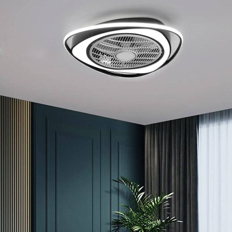 Nordic Simple Crystal Round Frame Design LED Flush Mount Ceiling Fan Light