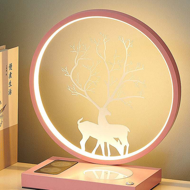 Lampe de table décorative tactile de chargement sans fil LED avec design créatif de cerf rond 