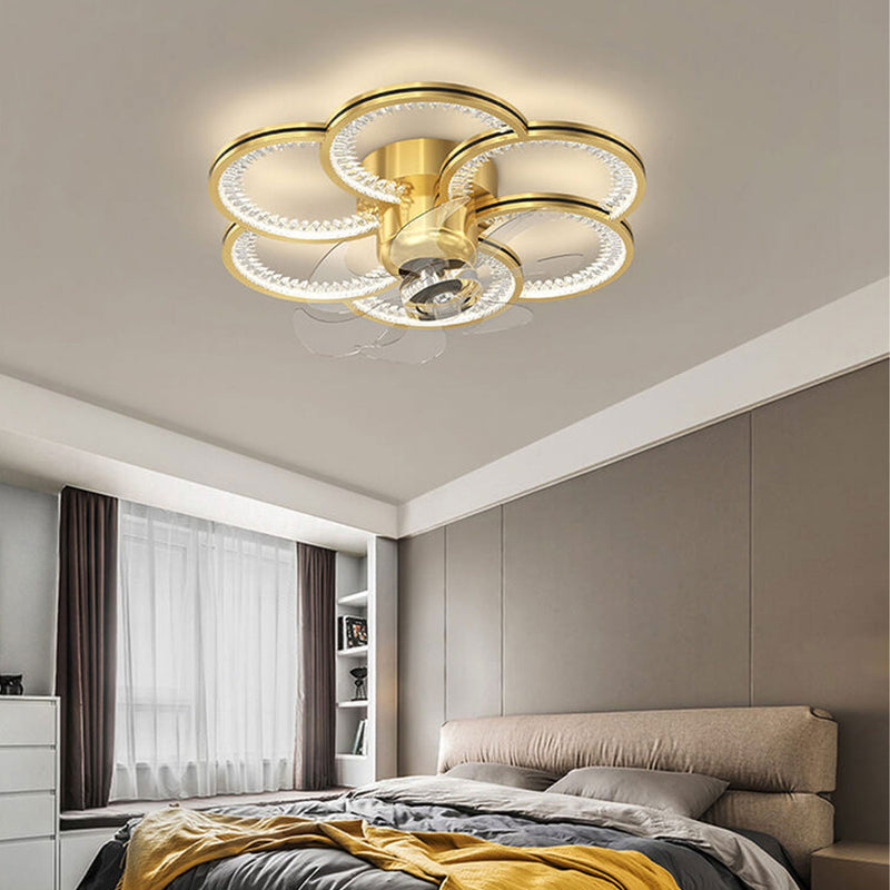 Modern Luxury Flower Petal Design LED Flush Mount Ceiling Fan Light