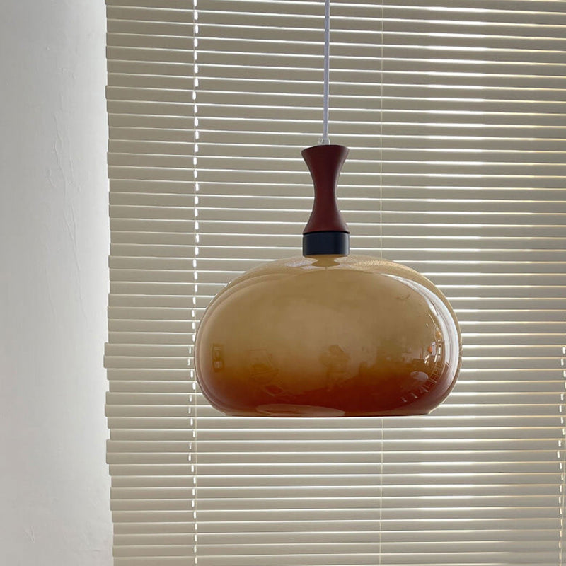 Vintage Wood Glass Flat Ball Design 1-Light Pendant Light
