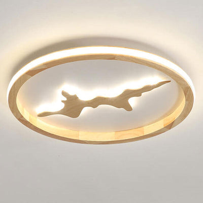 Nordic Round Solid Wood Zen LED Flush Mount Ceiling Light
