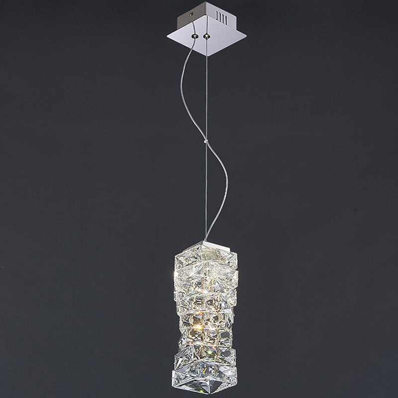 Modern Luxury Crystal Column Stainless Steel LED Pendant Light