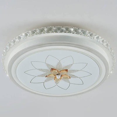 European Crystal Round Flower Design LED Flush Mount Ceiling Light