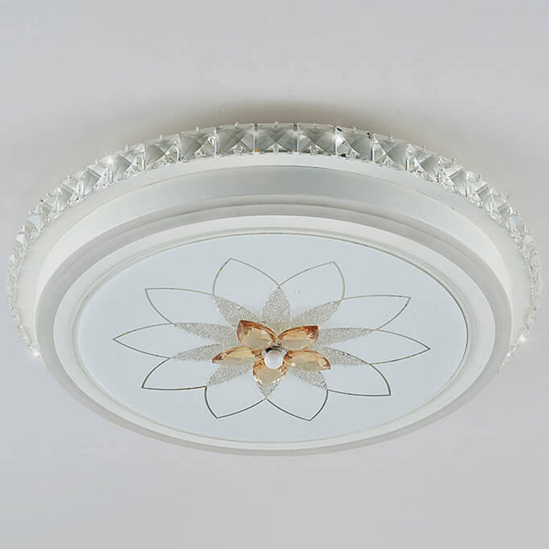 European Crystal Round Flower Design LED Flush Mount Ceiling Light