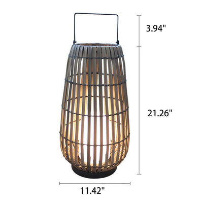 Modern Rattan Weaving Oval Cage Outdoor Patio Waterproof Floor Lamp