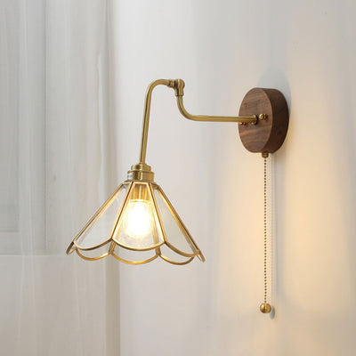 Japanese Simple Brass Glass With Switch 1-Light Wall Sconce Lamp