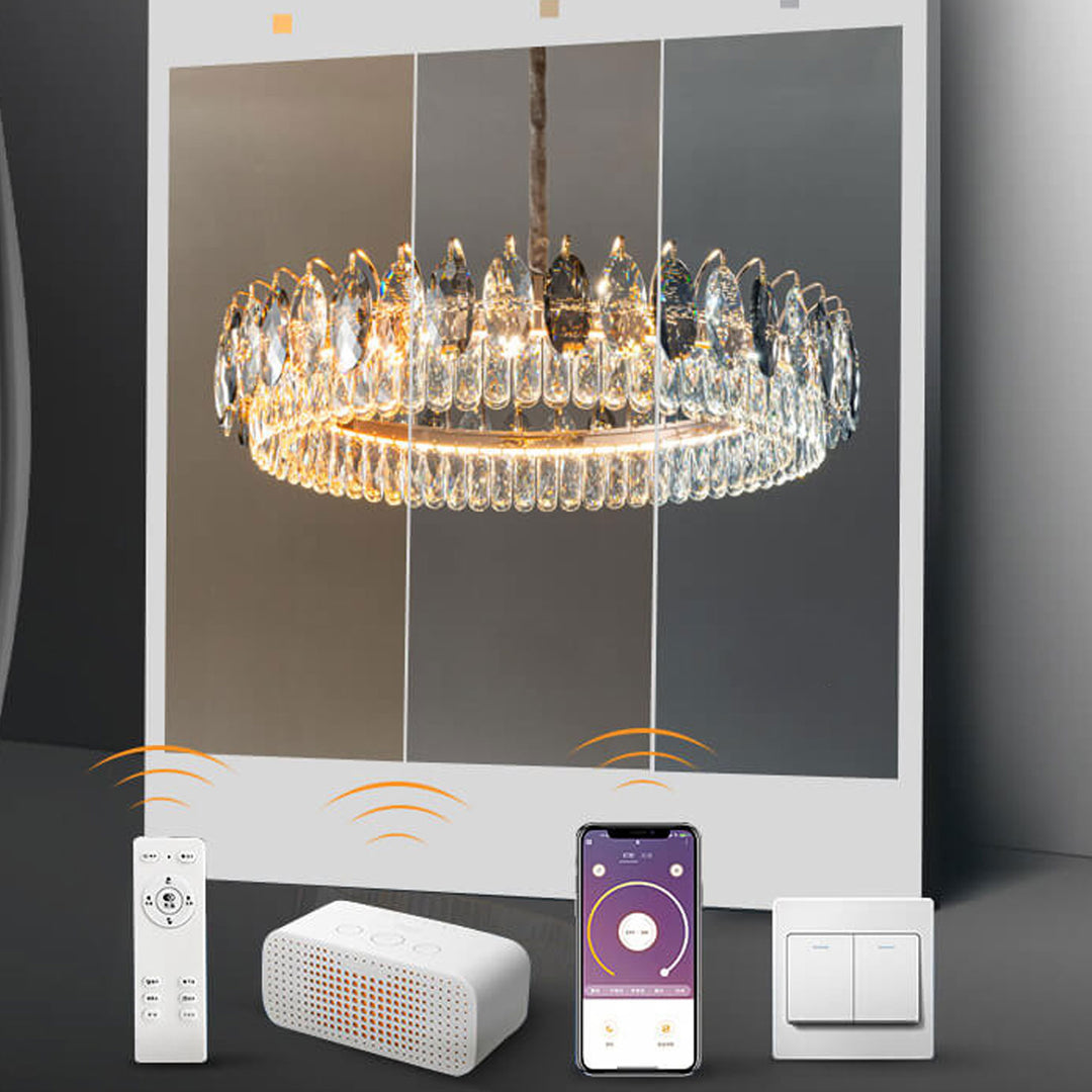 Lustre LED rond en cristal de luxe léger européen 