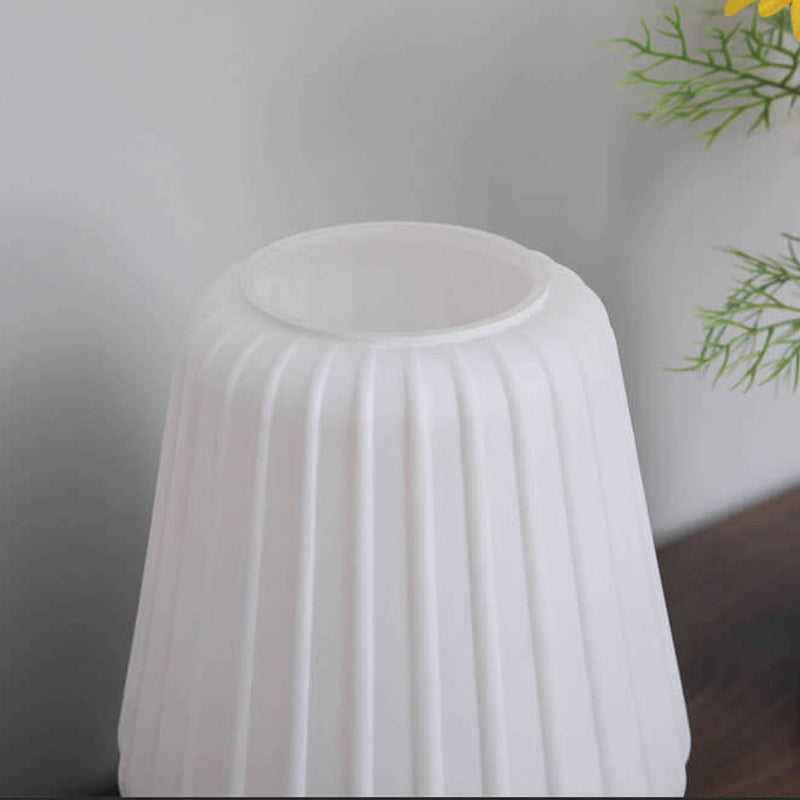 Nordic Milk White Pleated Stripes Glass Rhombus 1-Light Table Lamp