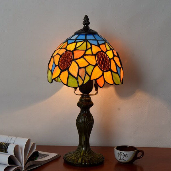 Lámpara de mesa retro Tiffany de vidrio teñido con girasol de 1 luz 