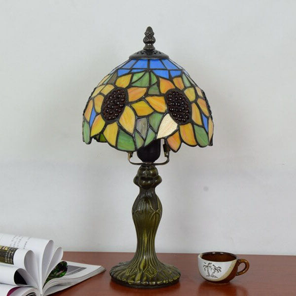 Lámpara de mesa retro Tiffany de vidrio teñido con girasol de 1 luz 
