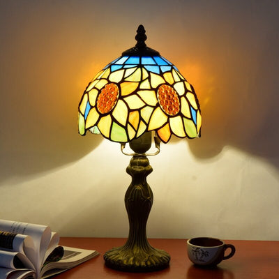 Lámpara de mesa retro Tiffany de vidrio teñido con girasol de 1 luz 