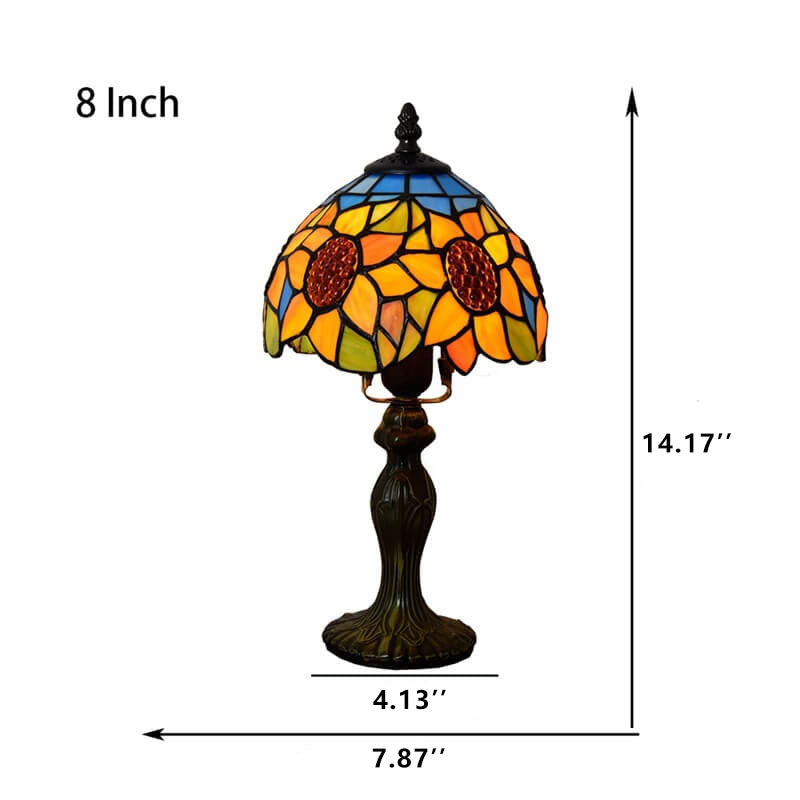 Lámpara de mesa retro Tiffany de vidrio teñido con girasol de 1 luz 