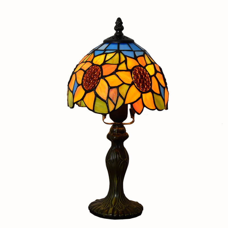 Lámpara de mesa retro Tiffany de vidrio teñido con girasol de 1 luz 