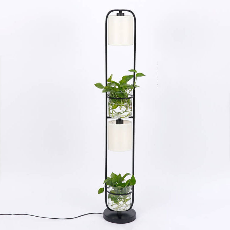 Industrial Cylinder Fabric 2-Light Plant Hydroponics Standing Floor Lamps